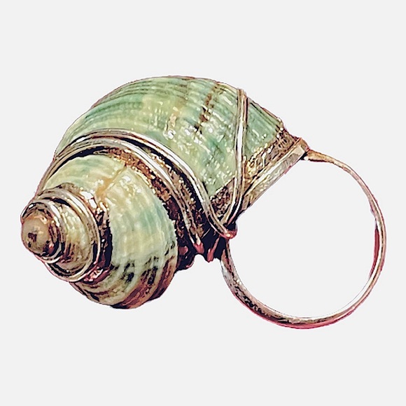 ENAMEL SNAIL SHELL RING⚜️Beautiful green enameled shell w/silver tone 🎉HP🎉 - Picture 6 of 8